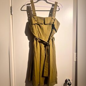Olive Green Sleeveless Belted Dress